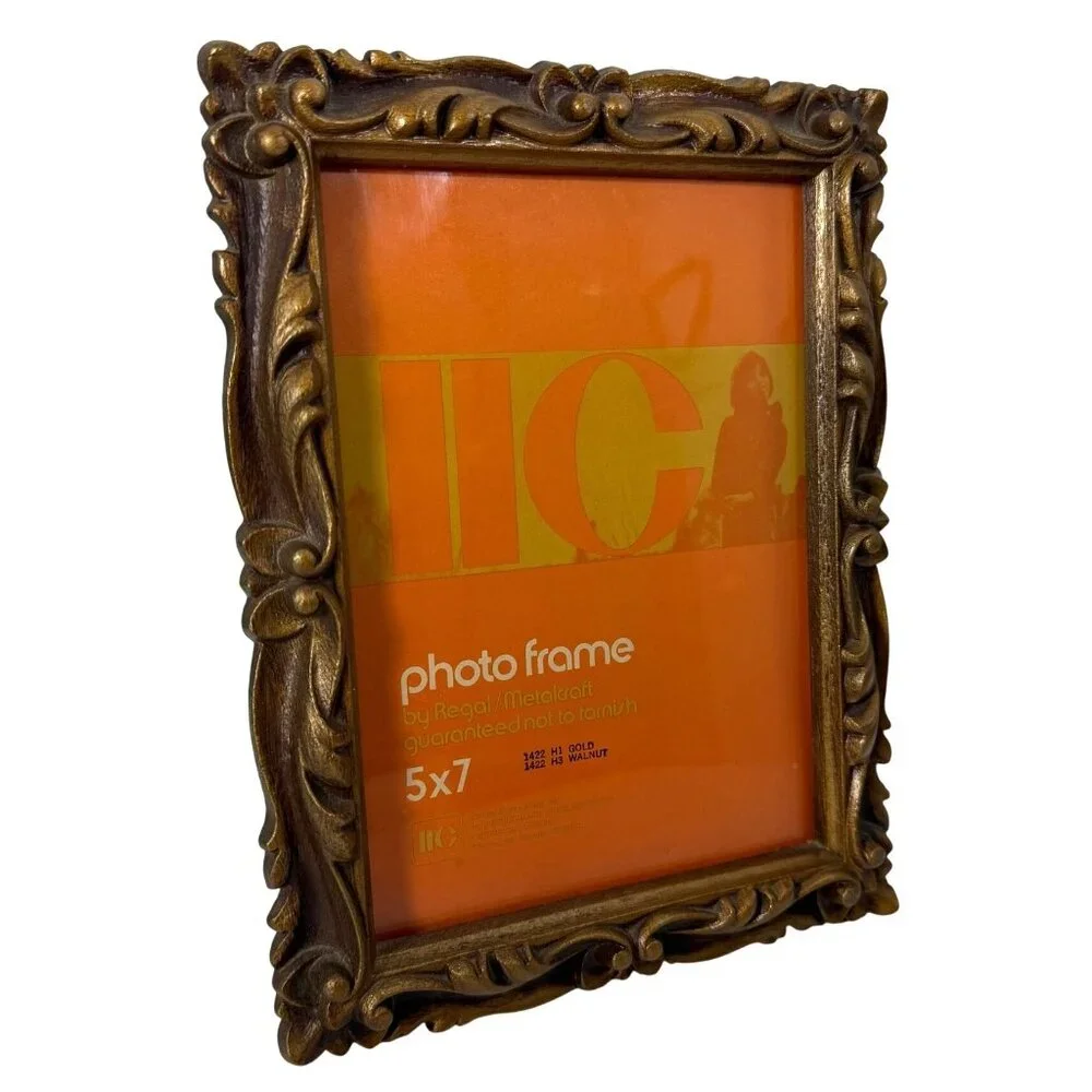 1973 Ornate Bronze-Tone 5x7 Photo Frame By IIC MCM Made In USA Hang or Standing